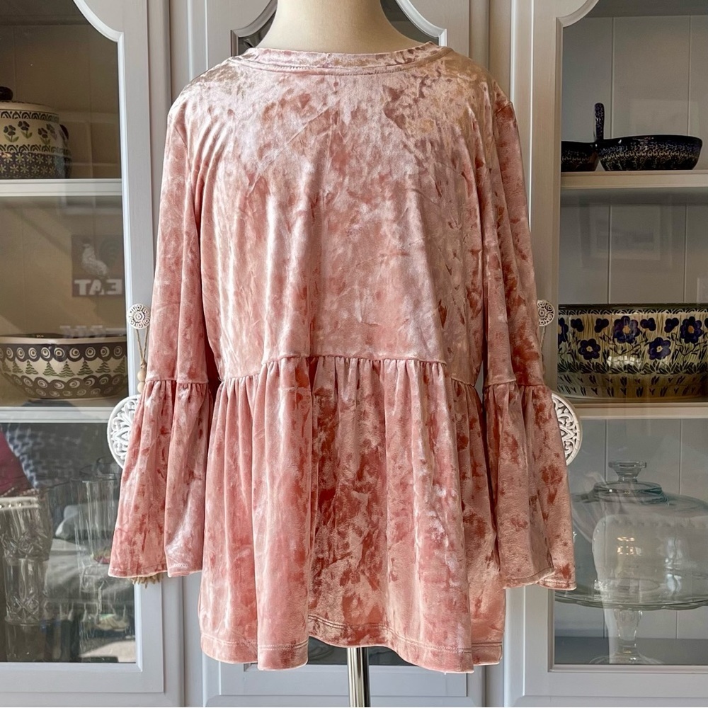 Cupio Velour Pink Blush Flounce Sleeve Empire Waist Top Sz S​​​
